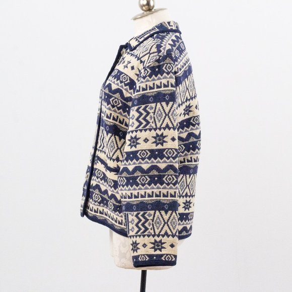 Vintage M Cotton Southwestern Sweater Jacket Blue - Picture 4 of 10